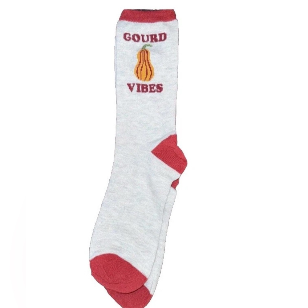Thanksgiving Gourd Good Vibes Gray Red Novelty Socks Women’s Size 6-12 NWT
